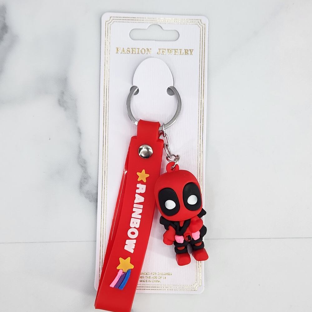 NEW Marvel Avengers Deadpool Superhero Figure Keychain & Strap Bag Charm PVC